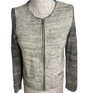 Talbots Cotton Blend White & Gray Zip Up Knit Cardigan-Womens Size Medium